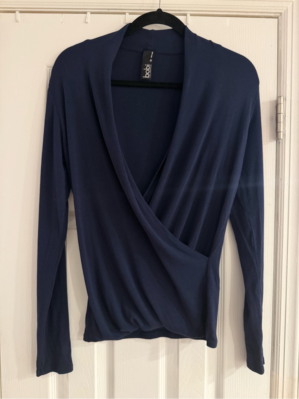 bobi Navy Long-Sleeve Surplice Wrap Top